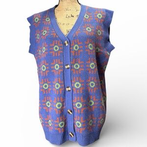 Vintage Cider Geometric Knit Button-Up Vest. EC. Size medium